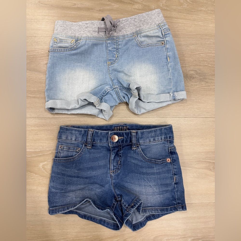 Justice Denim Shorts, 2 pairs, Light blue and dark blue, Size 10